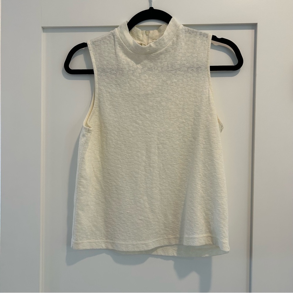 Topshop cream sleeveless tank with mock neck - M